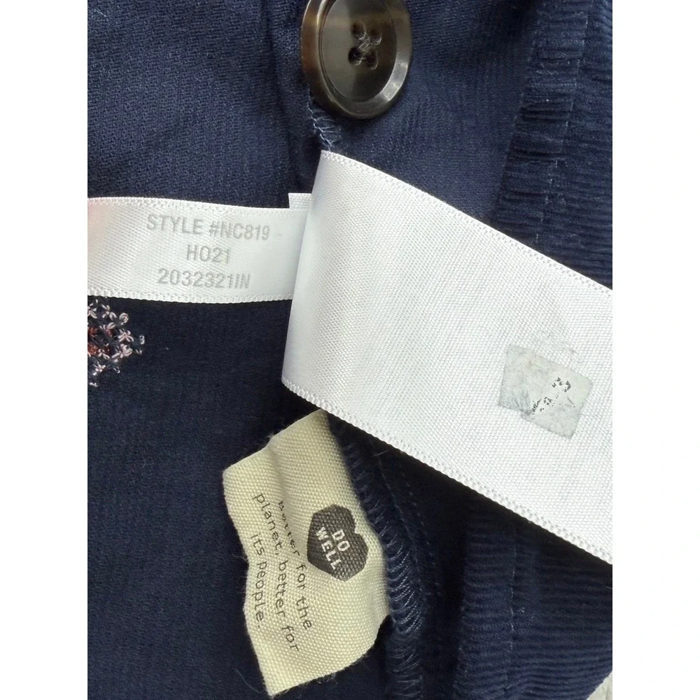 Madewell Embroidered Corduroy Button-Back Peplum Top Navy Puff Sleeve Small